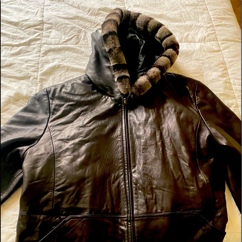 Tibor leather genuine lamb black 3x hooded jacket